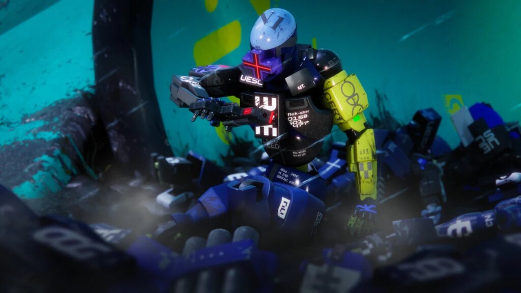 Art shows a runner in a pile of trash.