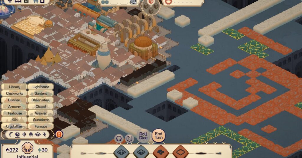 Coexist with a capricious, rusty moon in Amberspire, the new isometric city-builder from the creator of The Banished Vault